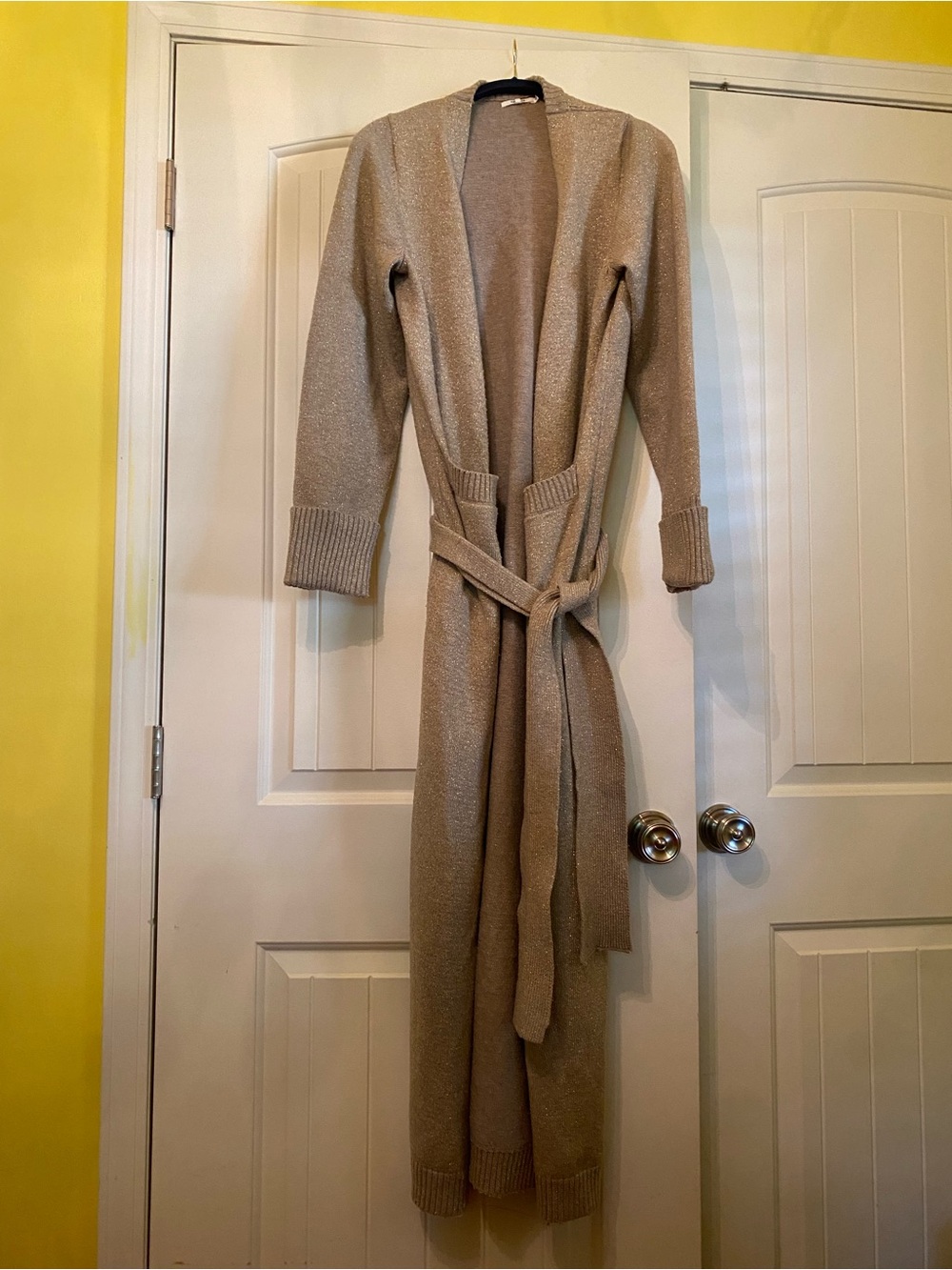 TULAROSA Gold metallic glitter long line duster cardigan sweater XS Polyester